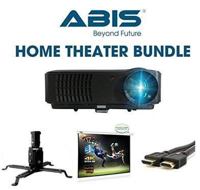 Professional Projector Bundle- Projector + Screen + Ceiling Mount + HDMI Cable - (Black) - ABIS