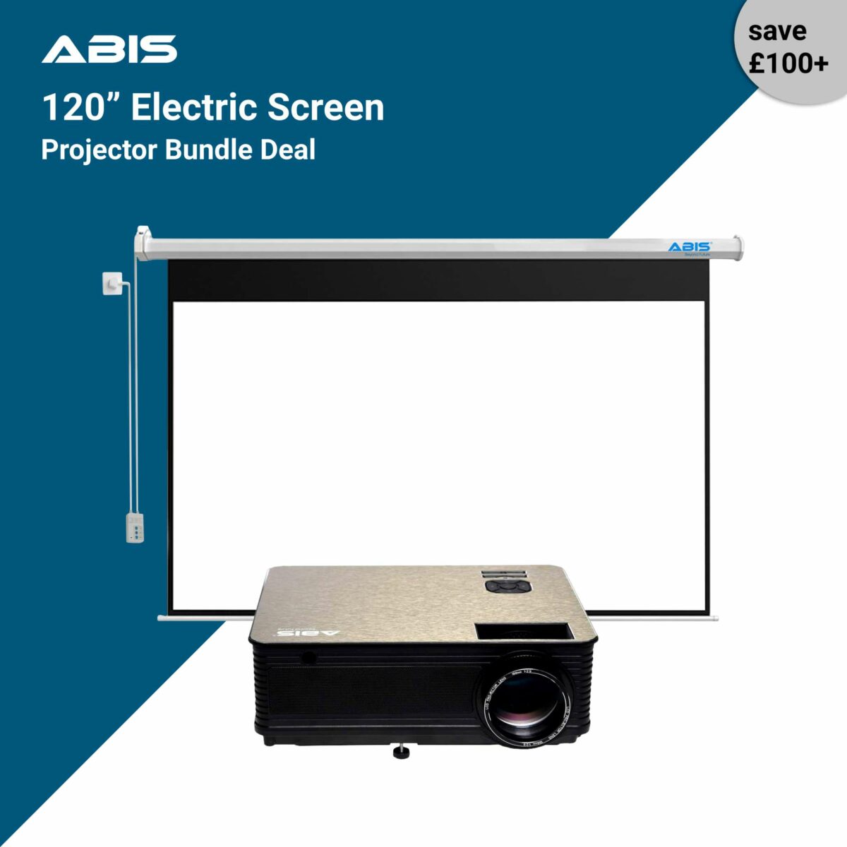 120” Electric Projector Screen & Projector Bundle - ABIS