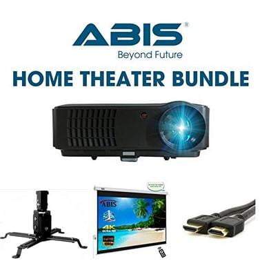 Professional Projector Bundle- Projector + Screen + Ceiling Mount + HDMI Cable - (Black) - ABIS