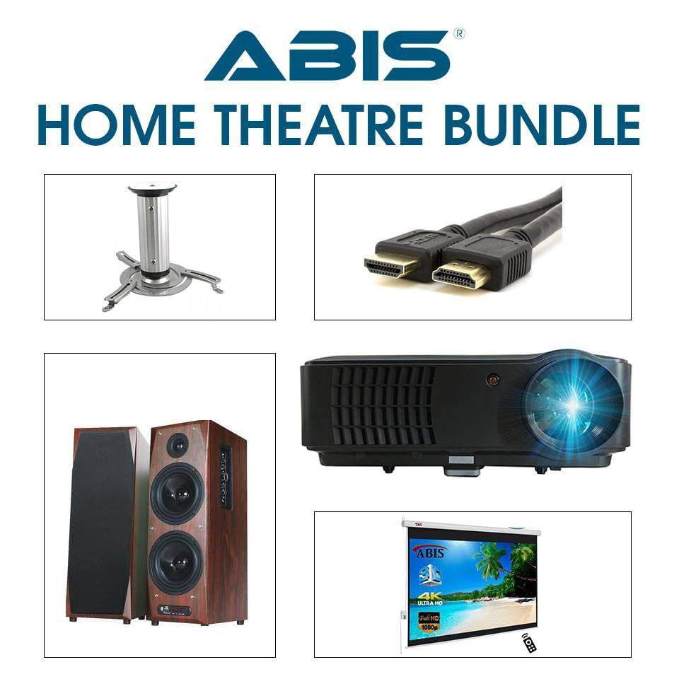 Home Theater Projector Bundle- Projector + Screen + Ceiling Mount + HDMI Cable + HiFi Speakers - (Black) - ABIS