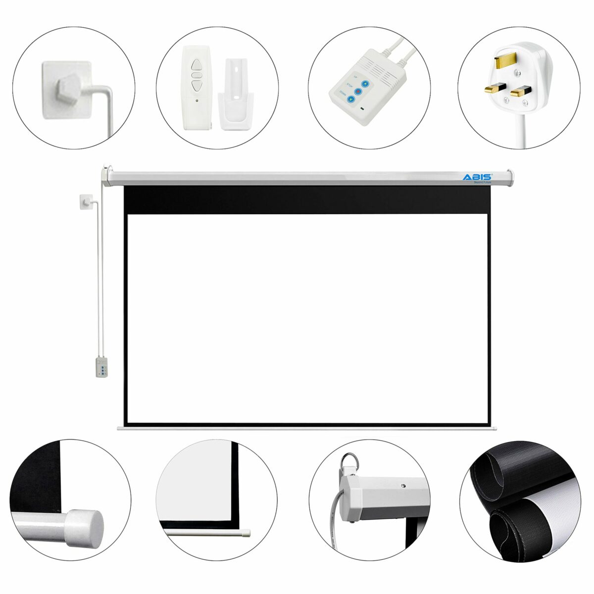 Electric Projector Screen 84" inches 16:9 Aspect Ratio Resolution FHD, 2K to 8K - ABIS