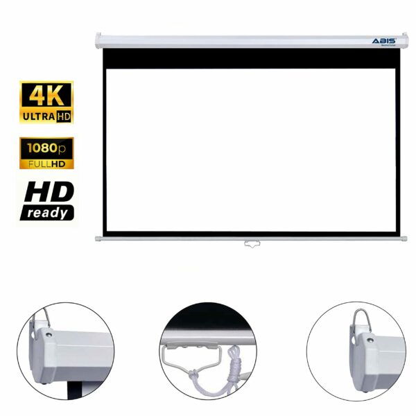 Manual Projector Screen 120" inches 16:9 Aspect Ratio Resolution FHD, 2K to 8K - ABIS