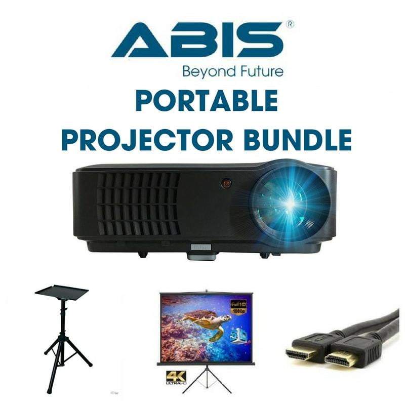 Portable Projector Bundle- Projector + Tripod Screen Screen + Projector Stand + HDMI Cable - (Black) - ABIS