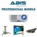 Home Theater Projector Bundle- Projector + Screen + Ceiling Mount + HDMI Cable + HiFi Speakers (White) - ABIS