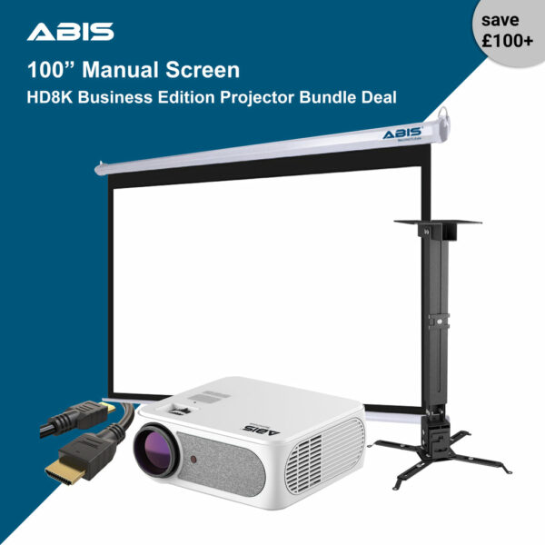 100" Manual Projector Screen & Projector  Bundle for Business - Complete Set - ABIS