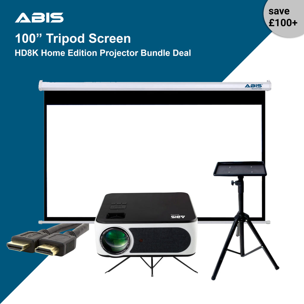 100" Tripod Projector Screen & Projector Bundle for Home - Complete Set - ABIS