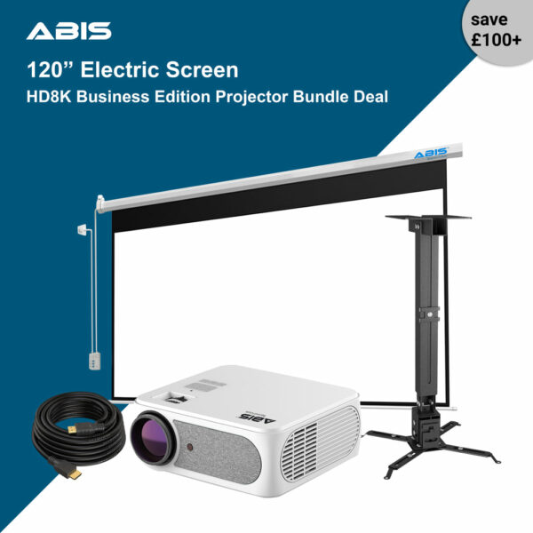 120" Electric Projector Screen & Projector Bundle for Business - Complete Set - ABIS