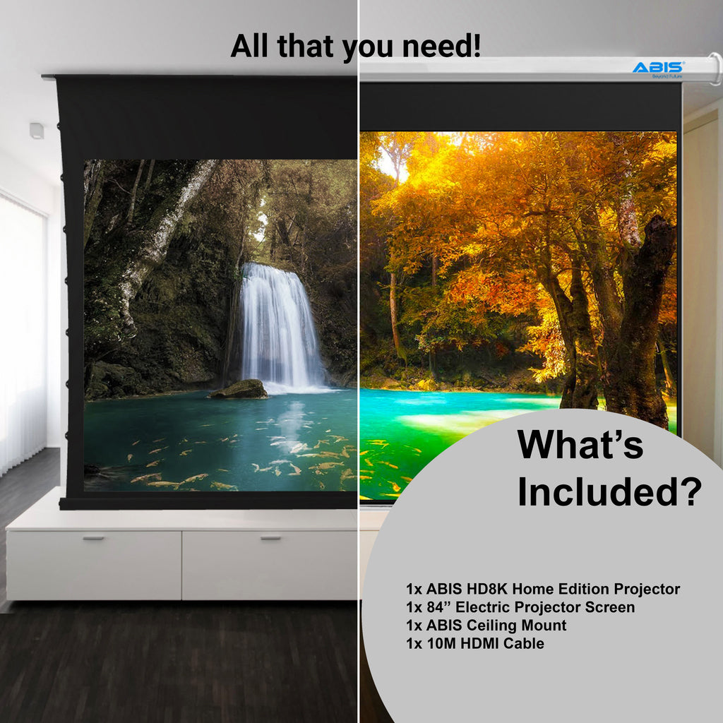 84" Electric Projector Screen & Projector Bundle for Home - Complete Set - ABIS