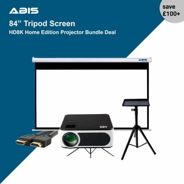 84" Tripod Projector Screen & Projector Bundle for Home - Complete Set - ABIS
