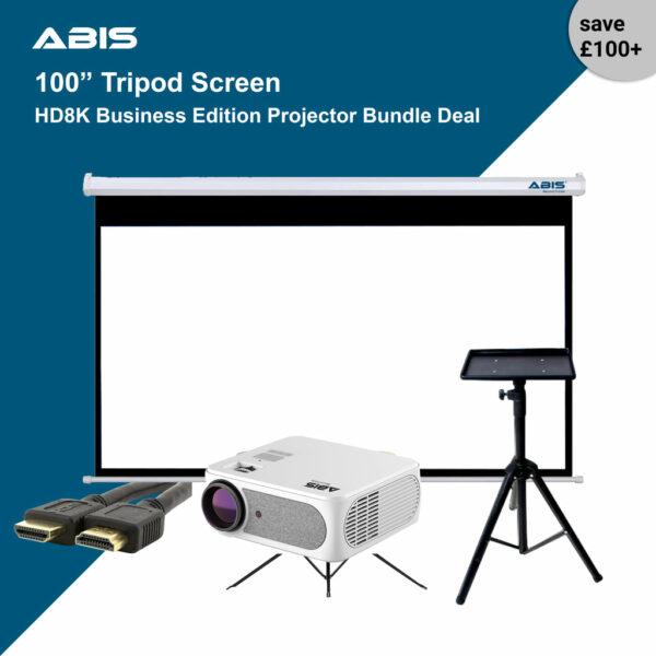 100" Tripod Projector Screen & Projector Bundle for Business - Complete Set - ABIS