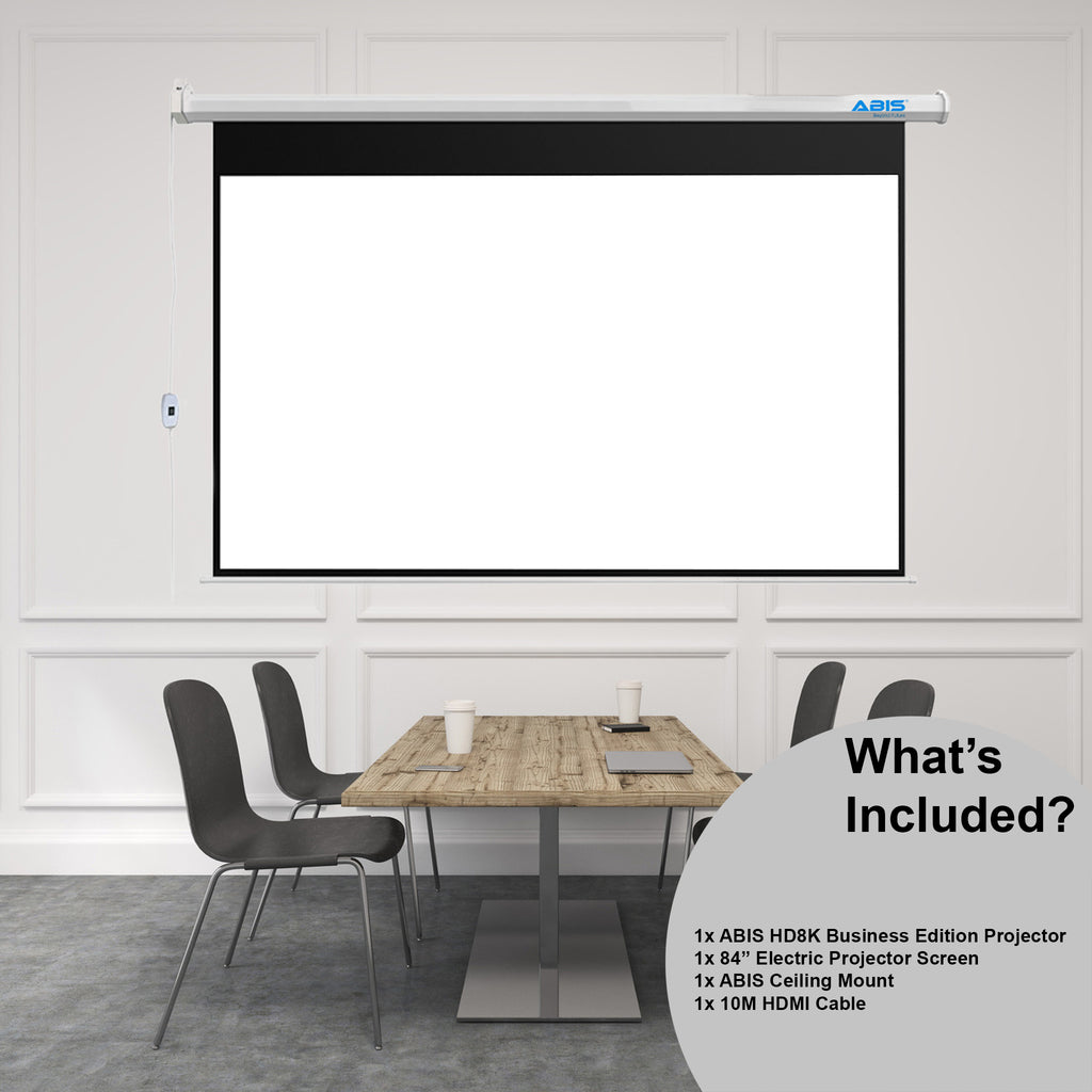 84" Electric Projector Screen & Projector Bundle for Business - Complete Set - ABIS