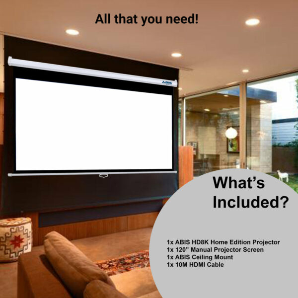 120" Manual Projector Screen & Projector Bundle for Home - Complete Set - ABIS