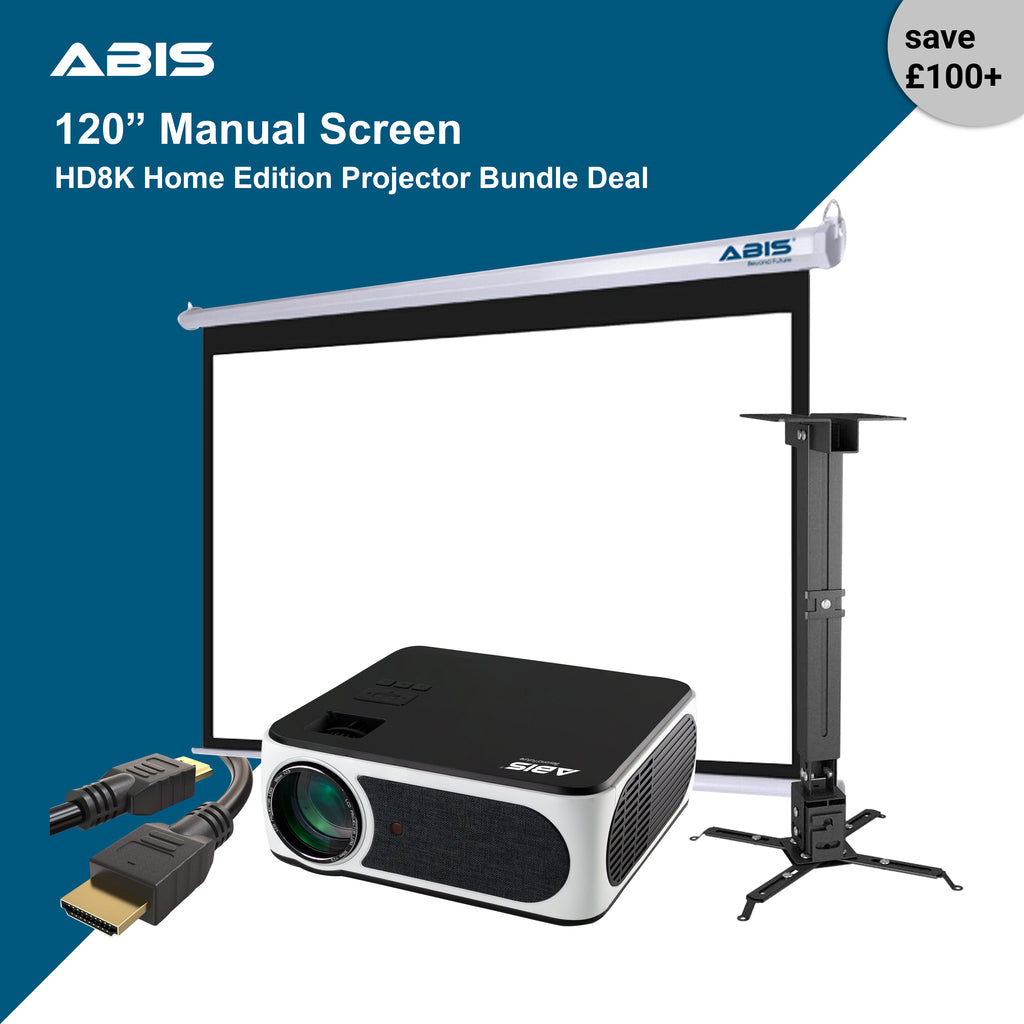 120" Manual Projector Screen & Projector Bundle for Home - Complete Set - ABIS