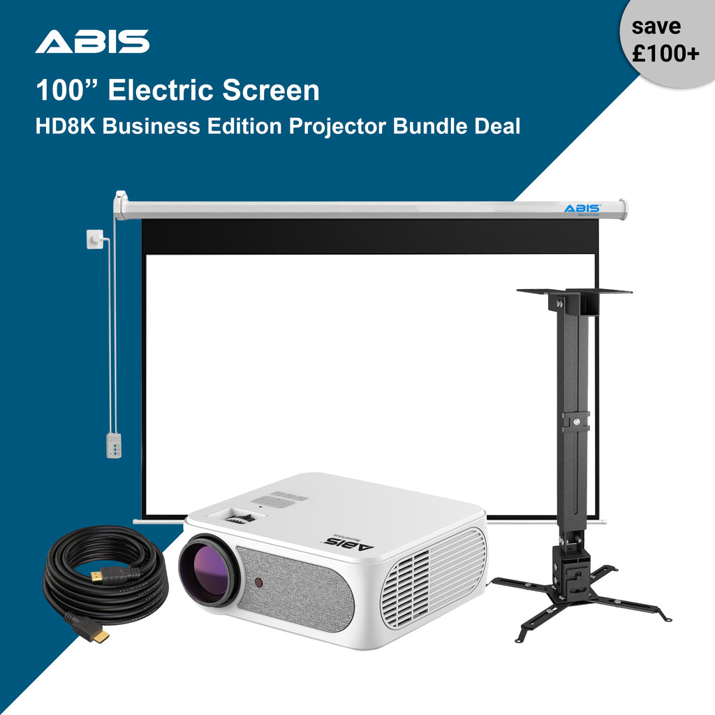 100" Electric Projector Screen & Projector  Bundle for Business - Complete Set - ABIS