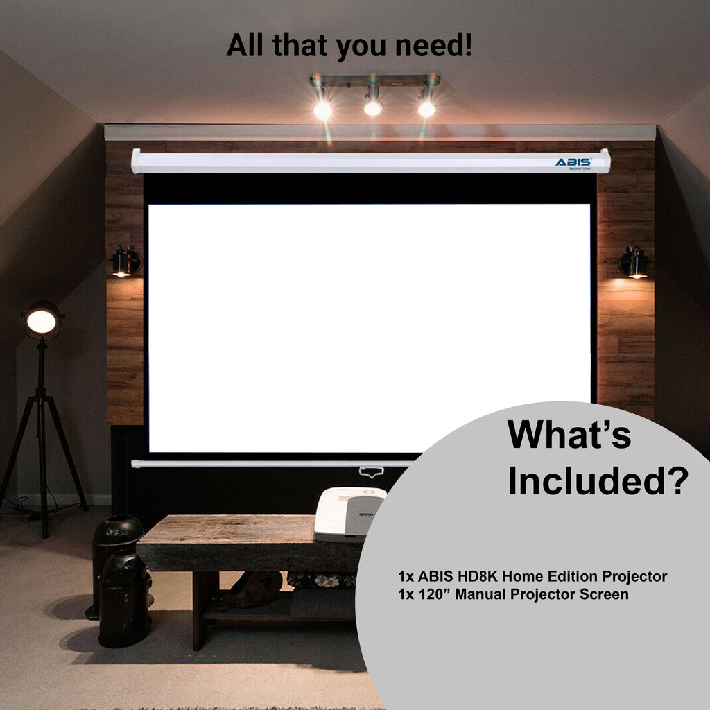120" Manual Projector Screen & Projector Bundle for Home - ABIS