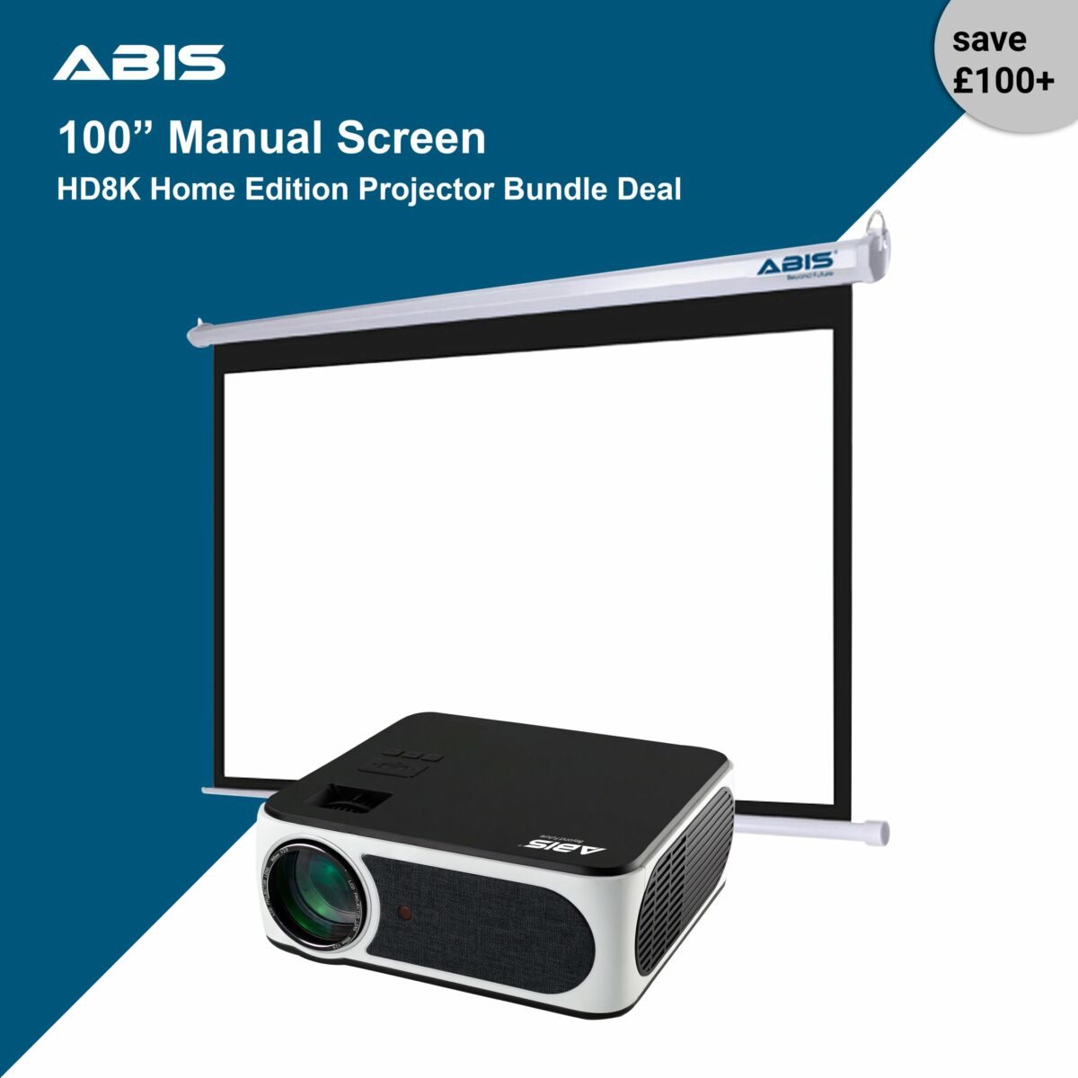 100" Manual Projector Screen & Projector Bundle with Android TV Stick for Home - ABIS